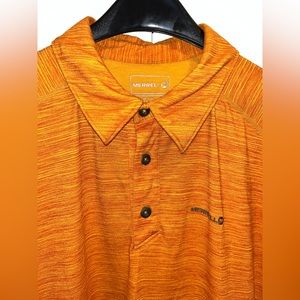 Merrell Polo Shirt Orange Striped‎ Opti-Wick UPF 20 Mens Size Large